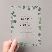 Elegante grüne Leaf-Grenze Moderne Hochzeit Acryleinladungen (Insitu (Handheld))