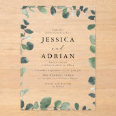 Elegante grüne Leaf-Grenze Moderne Hochzeit Acryleinladungen (Vorderseite)