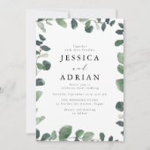 Elegante grüne Leaf-Grenze Moderne Hochzeit Einladung (Vorderseite)