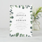 Elegante grüne Leaf-Grenze Moderne Hochzeit Einladung (Stehend Vorderseite)