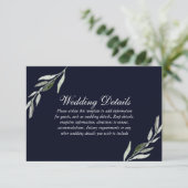 Elegante, grüne Leaf Navy Blue Wedding Reception Einladung (Stehend Vorderseite)