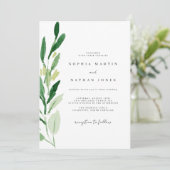 Elegante Grüne Leaf Wasserfarbenhochzeit Einladung (Stehend Vorderseite)