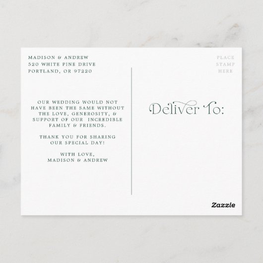 Elegante grüne Liebe und vielen Dank für Ihre Hoch Postkarte (Rückseite)