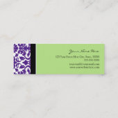 Elegante grüne lila Damast-Geschäfts-Karten Mini Visitenkarte (Rückseite)