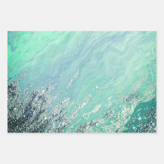 Elegante grüne Lila Gold-Glitzer-Marmortextur Geschenkpapier Set (Vorderseite)