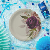 Elegante Grüne Lila Pflaume und goldene Blumenhoch Pappteller (Party)