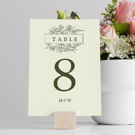 Elegante Grüne Linie Art Floral Monogram Wedding Tischnummer