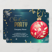 Elegante grüne magische Weihnachten, Rote Ornament Einladung (Vorne/Hinten)