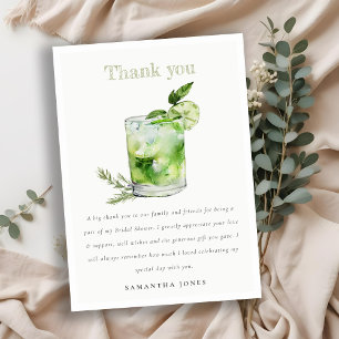 Elegante Grüne Margarita-Cocktail-Brautparty Dankeskarte