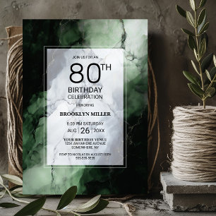 Elegante grüne Marmor-80. Geburtstagsfeier Einladung