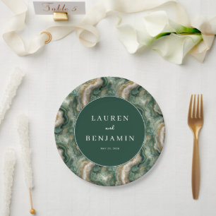 Elegante grüne marmorierte Wellen Pappteller
