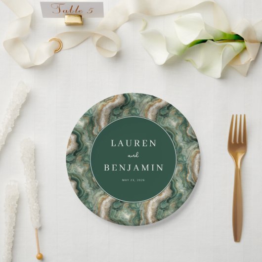 Elegante grüne marmorierte Wellen Pappteller (Hochzeit)