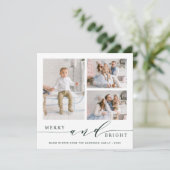 Elegante Grüne Merry & Bright 3 Foto Square Feiertagskarte (Stehend Vorderseite)