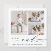 Elegante Grüne Merry & Bright 3 Foto Square Feiertagskarte (Vorderseite)