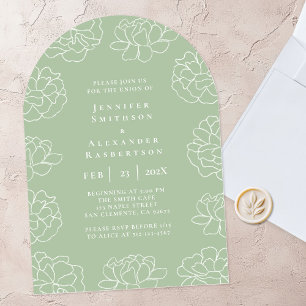 Elegante grüne minimalistische botanische Hochzeit Einladung
