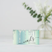 Elegante, grüne Minze-Glitzer-Tropfen Visitenkarte (Stehend Vorderseite)