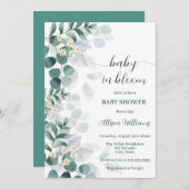 Elegante grüne moderne Eukalyptus-Babydusche Einladung (Vorne/Hinten)