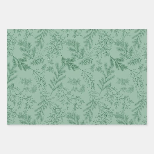 Elegante grüne monochrome rustikale Winter Botanic Geschenkpapier Set (Vorderseite 3)