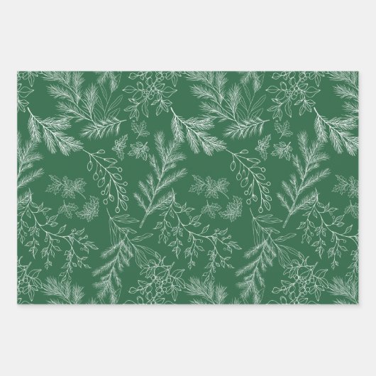 Elegante grüne monochrome rustikale Winter Botanic Geschenkpapier Set (Vorderseite 2)
