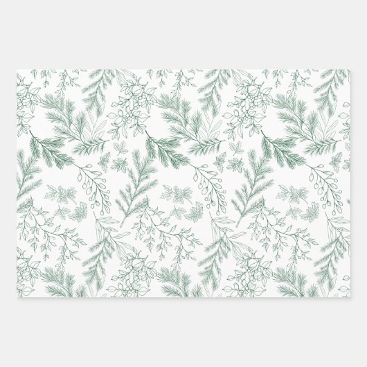 Elegante grüne monochrome rustikale Winter Botanic Geschenkpapier Set (Vorderseite)