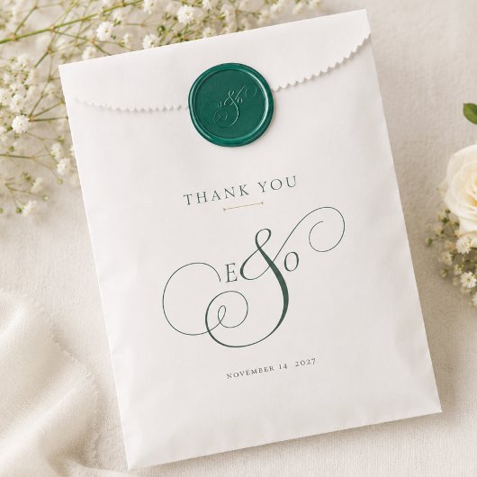 Elegante grüne Monogramm-Hochzeit Geschenktütchen