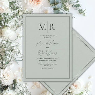 Elegante Grüne Monogramm Moderne Hochzeit Einladung