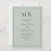 Elegante Grüne Monogramm Moderne Hochzeit Einladung (Vorderseite)