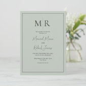 Elegante Grüne Monogramm Moderne Hochzeit Einladung (Stehend Vorderseite)