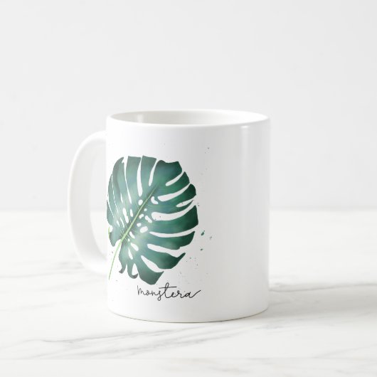 Elegante Grüne Monstera Pflanze Kaffeetasse (Vorderseite Links)