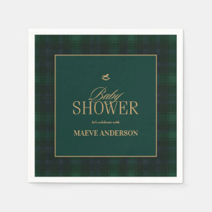 Elegante grüne navy-goldene Karo-Tartan-Baby-Party Serviette