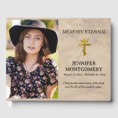 Elegante Grüne Orthodoxe Christliche Beerdigung Gästebuch (Vorderseite)