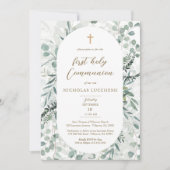 Elegante Grüne Oval Frame Kommunion Einladung (Vorderseite)