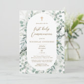 Elegante Grüne Oval Frame Kommunion Einladung (Stehend Vorderseite)