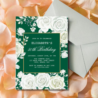 Elegante Grüne Pastel Weiße Rose Blumengeburt Einladung