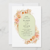 Elegante grüne, pfirsichfarbene und cremefarbene O Einladung (Vorderseite)