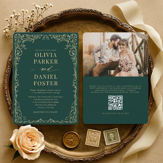 Elegante grüne QR-Code-Foto-Hochzeit Einladung