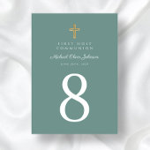 Elegante grüne religiöse Cross Boy Erste Kommune Tischnummer