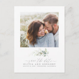 Elegante Grüne Romantisches Save the Date Foto Ankündigungspostkarte