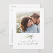 Elegante Grüne Romantisches Save the Date Foto Ankündigungspostkarte (Vorne/Hinten)