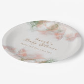 Elegante grüne Rosa Aquarell Agate Baby Dusche Pappteller (Schrägansicht)