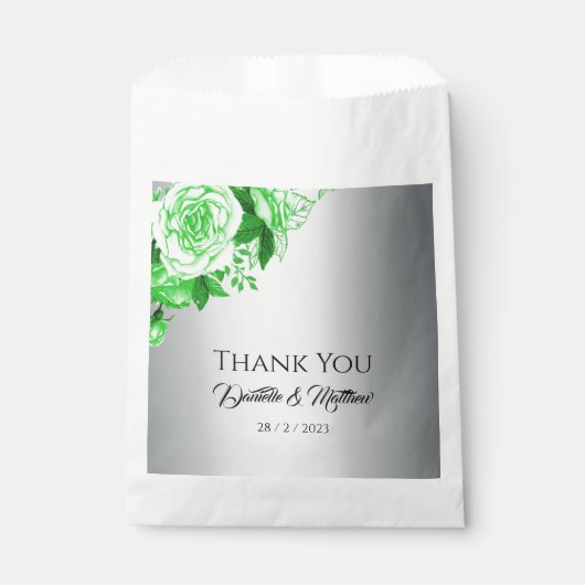 Elegante grüne Rose auf Silberhochzeit Geschenktütchen (Vorderseite)