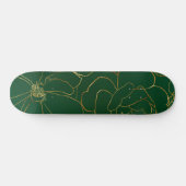 Elegante Grüne Rose Blumenlinie Zeichnend Skateboard (Horizontal)