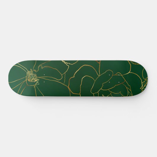 Elegante Grüne Rose Blumenlinie Zeichnend Skateboard (Horizontal)