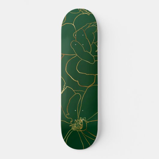 Elegante Grüne Rose Blumenlinie Zeichnend Skateboard (Vorderseite)