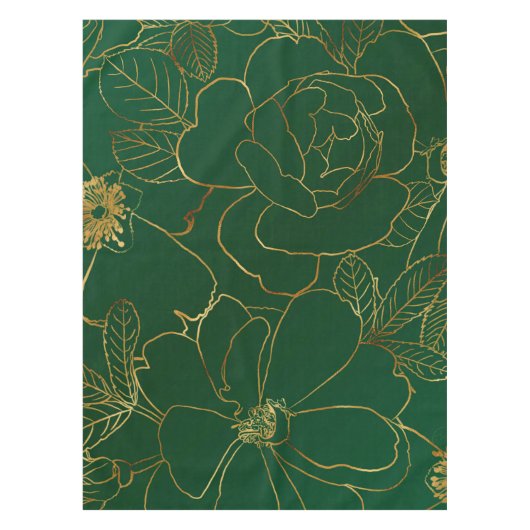 Elegante Grüne Rose Blumenlinie Zeichnend Tischdecke (Vorderseite)