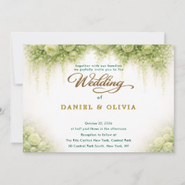 Elegante Grüne Rose Botanisch Gold Overlay Foto Einladung