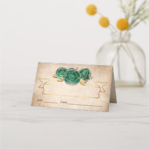 Elegante, grüne Rose, gedecktes Gold Platzkarte