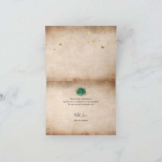 Elegante grüne Rose Goldkrone Wasserfarbe geflocht Dankeskarte (Innenseite)