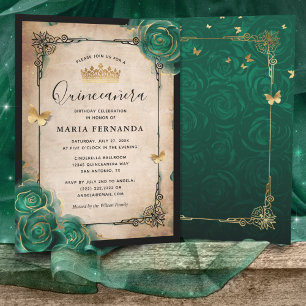 Elegante grüne Roségold-Schwarze Quinceanera Einladung