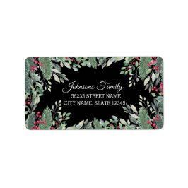 Elegante, grüne rote Beeren schwarz Adressaufkleber